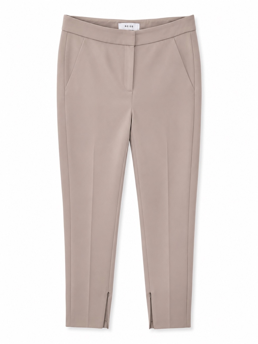 Reiss Taupe Slim Ankle Trousers with Ankle Zippers Size 4